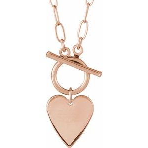 14K Rose Gold Heart 15.6 X 12 Mm 18 In Polished Engravable Heart Toggle Styled Necklace