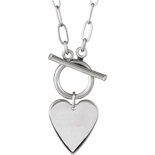 Sterling Silver Heart 15.6 X 12 Mm 18 In Polished Engravable Heart Toggle Styled Necklace