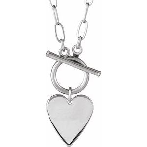 14K White Gold Heart 15.6 X 12 Mm 18 In Polished Engravable Heart Toggle Styled Necklace
