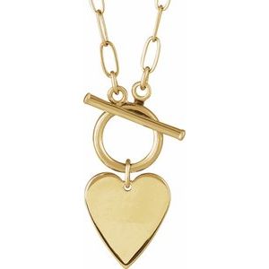 14K Yellow Gold Heart 15.6 X 12 Mm 18 In Polished Engravable Heart Toggle Styled Necklace