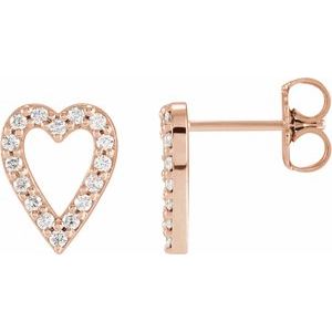 14K Rose Gold Pair Round Shape 1.2Mm I1, Gh 1/4 Ctw Natural Diamond Heart Earrings, Length: 12.15 Mm