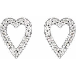 14K White Gold Pair Round Shape 1.2Mm I1, Gh 1/5 Ctw Natural Diamond Heart Earrings, Length: 10.4 Mm