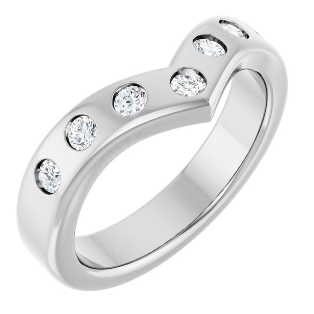 14K White Gold Round 2.5 Mm Polished 3/8 Ctw Lab Grown Diamond Contour Band, Size 7