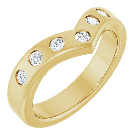 14K Yellow Gold Round 2.5 Mm Polished 3/8 Ctw Natural Diamond Contour Band, Size 7