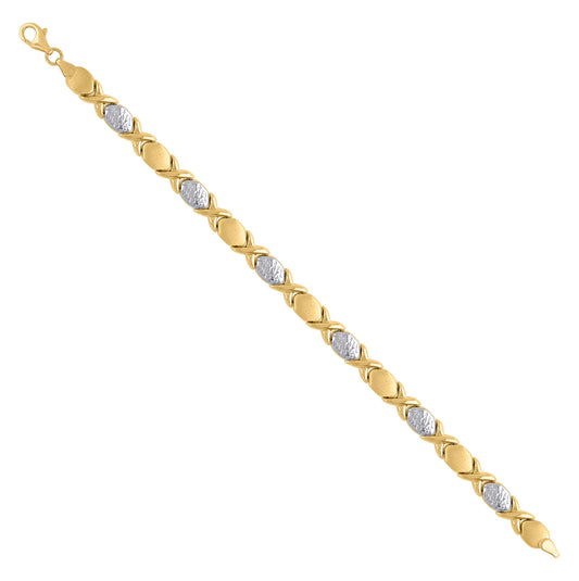 14kt Two-Tone Gold Womens XOXO Stampato Bracelet 7 Inches– Elegant Jewelry Gift for Birthday, Anniversary, Engagement, Wedding