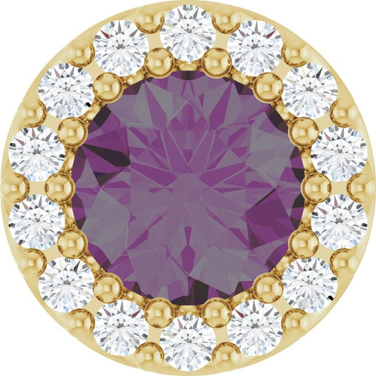 14K Yellow Gold Round 5Mm I1, G-H Polished Lab-Grown Alexandrite And 1/10 Ctw Natural Diamond Halo-Style Pendant