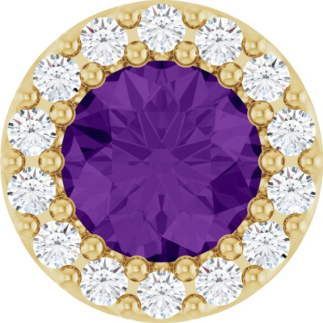 14K Yellow Or White Or Rose Gold Round I1, G-H Polished Natural Gemstone And Natural Diamond Halo-Style Pendant