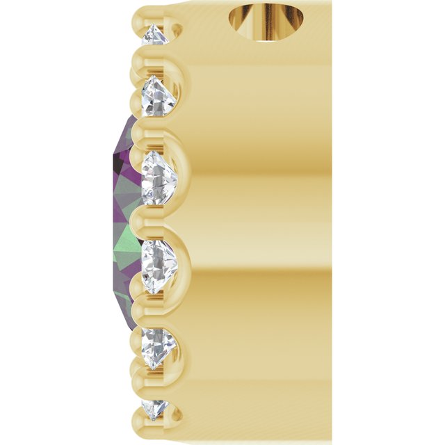 14K Yellow Gold Round 5Mm I1, G-H Polished Lab-Grown Alexandrite And 1/10 Ctw Natural Diamond Halo-Style Pendant