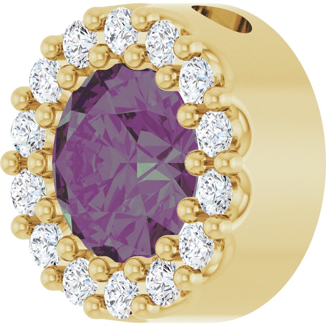 14K Yellow Gold Round 5Mm I1, G-H Polished Lab-Grown Alexandrite And 1/10 Ctw Natural Diamond Halo-Style Pendant