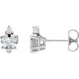 14K White Gold Heart 5 X 5 Mm Natural White Sapphire And .06 Ctw Natural Diamond 5-Claw Prong Earrings