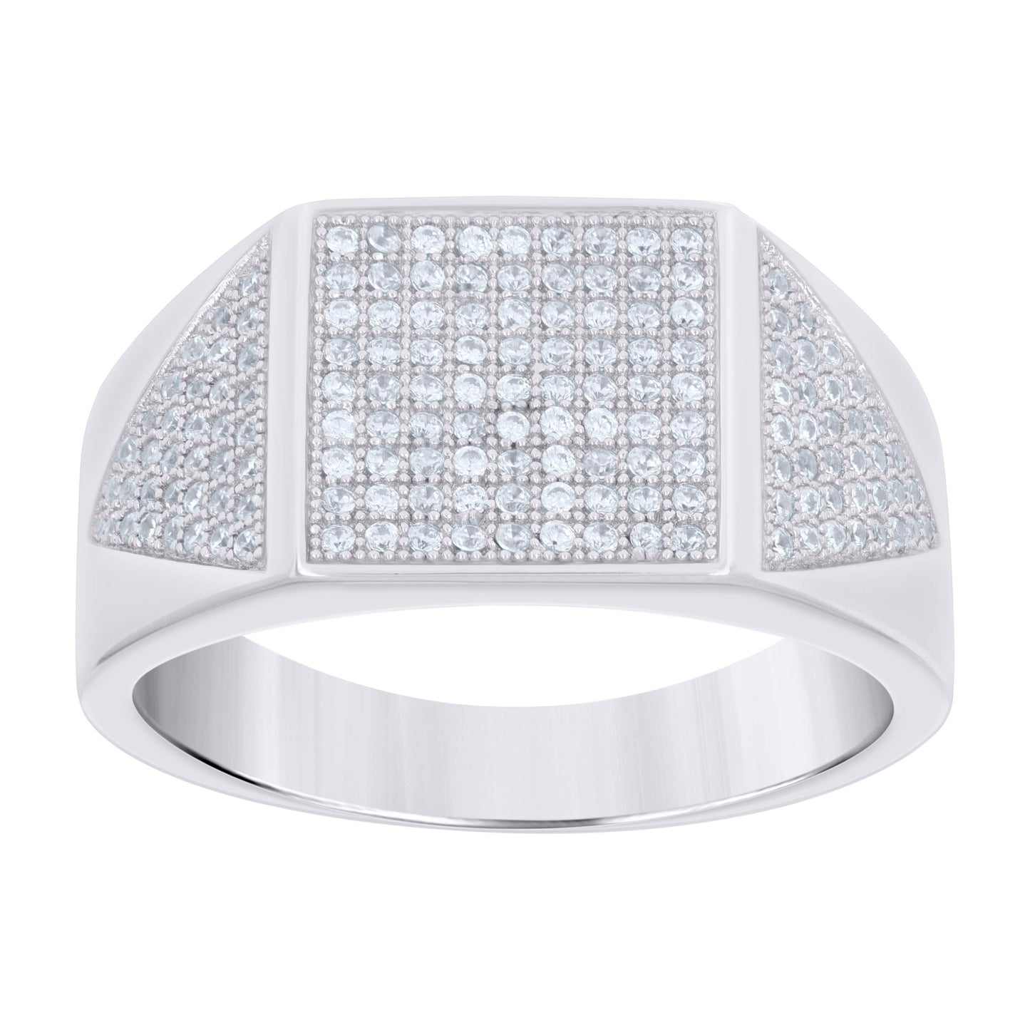 Sterling Silver Men's Cubic-Zirconia Square Head Fashion Bridal Anniversary Wedding Engagement Band Ring
