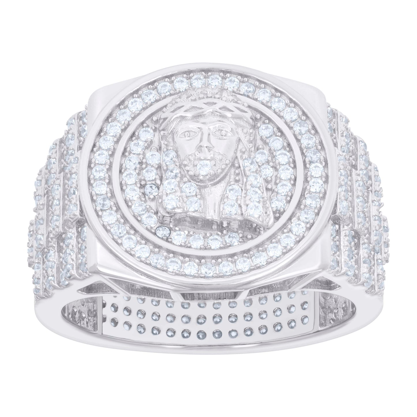 Sterling Silver Men's Cubic-Zirconia Jesus Religious Bridal Anniversary Wedding Engagement Band Ring