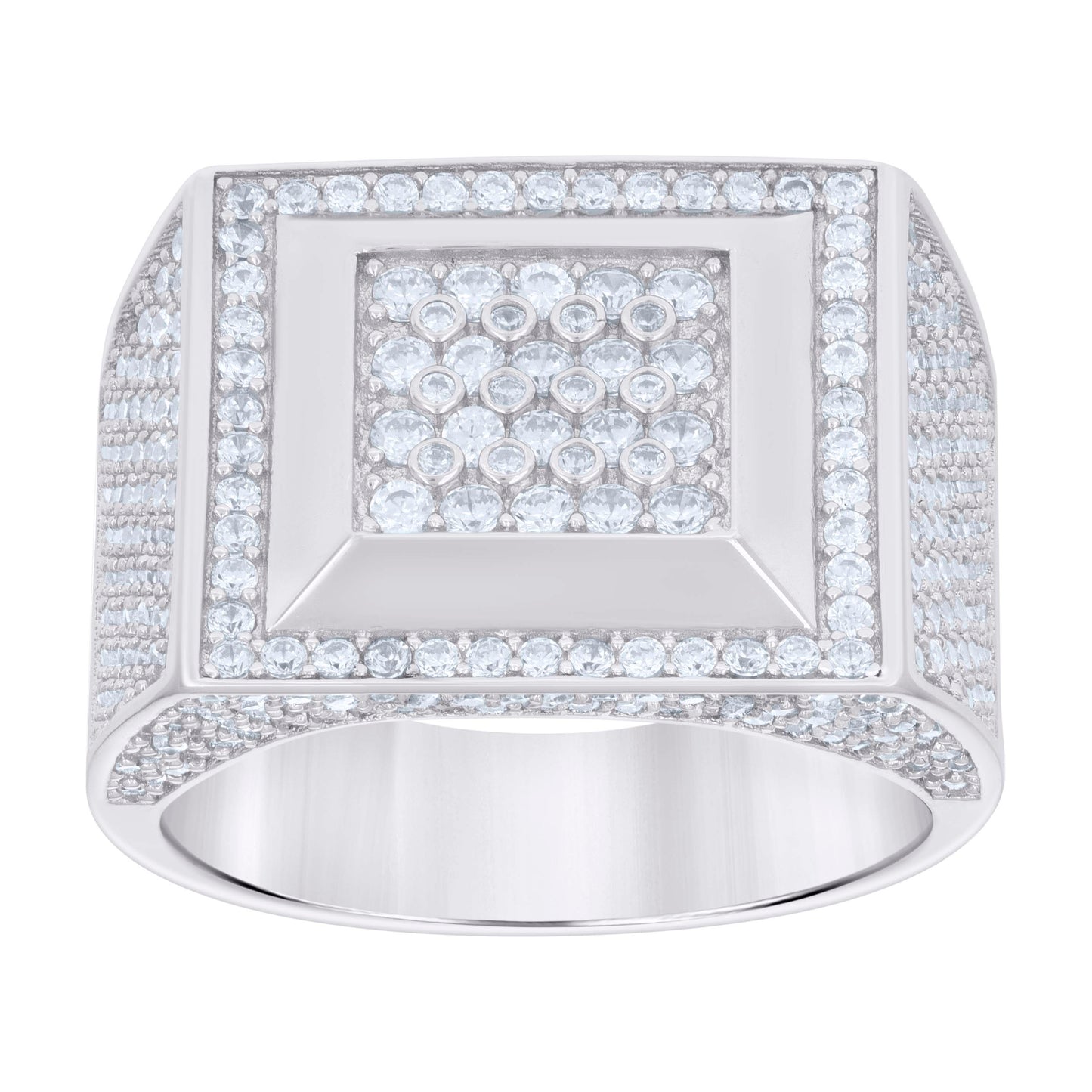 Sterling Silver Men's Cubic-Zirconia Square Head Fashion Bridal Anniversary Wedding Engagement Band Ring