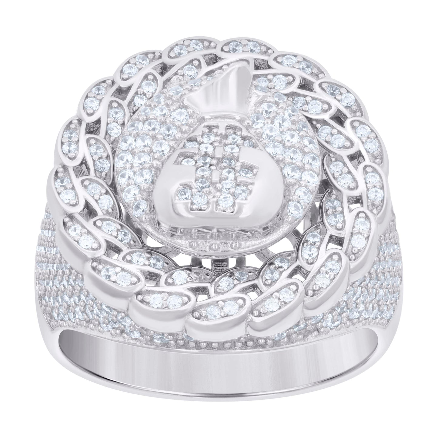 Sterling Silver Mens Cubic-Zirconia Moneybag Currency Bridal Anniversary Wedding Engagement Band Ring
