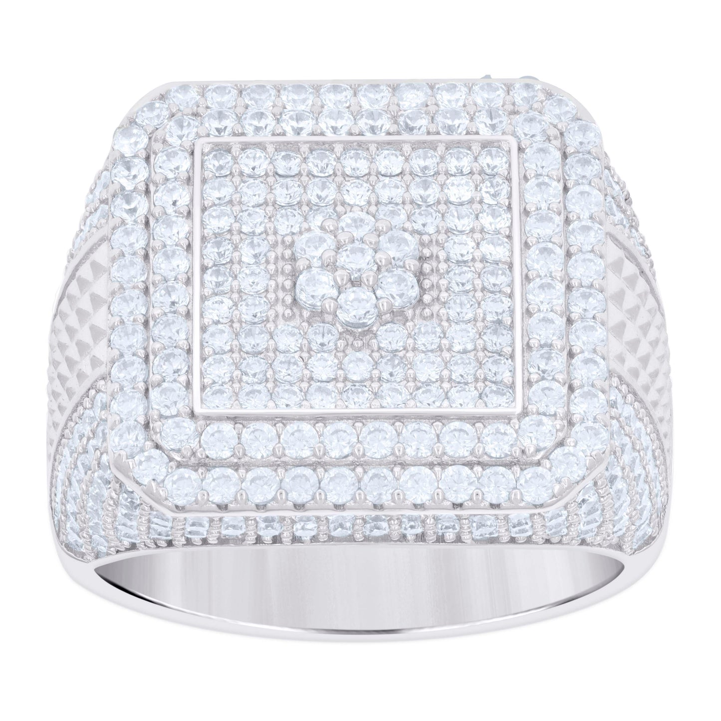 Sterling Silver Men's Cubic-Zirconia Square Head Fashion Bridal Anniversary Wedding Engagement Band Ring