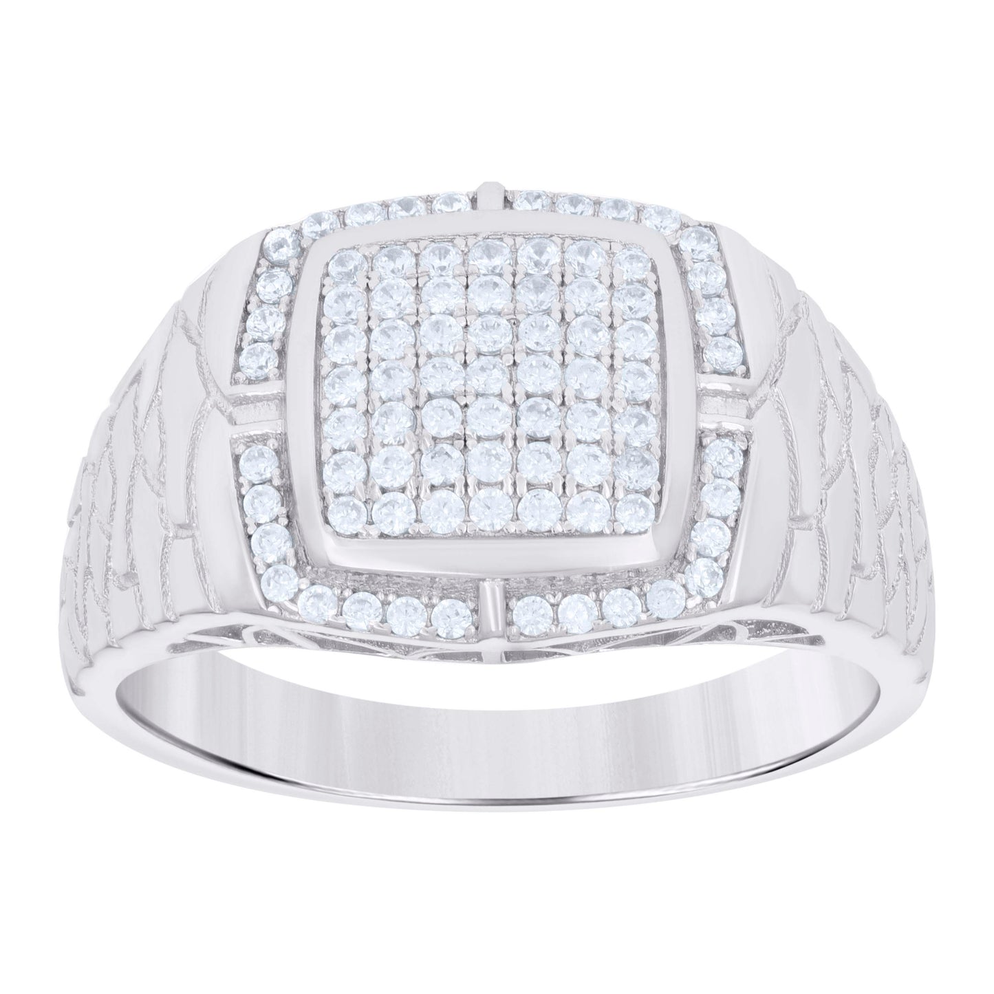 Sterling Silver Men's Cubic-Zirconia Square Head Fashion Bridal Anniversary Wedding Engagement Band Ring