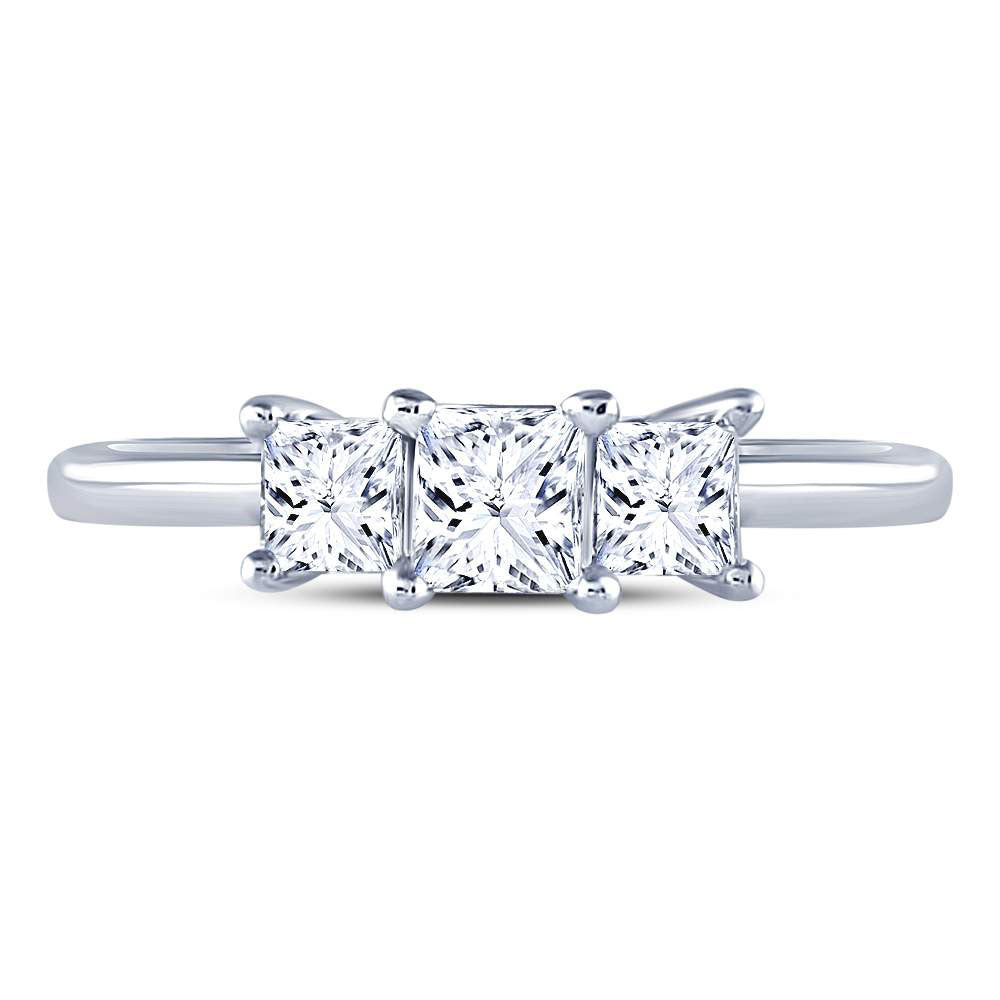 14K White Gold Princess Diamond 3-stone Bridal Wedding Engagement Ring 1 Cttw, Womens Size: 5-10