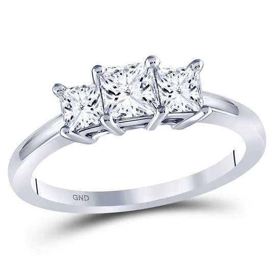 14K White Gold Princess Diamond 3-stone Bridal Wedding Engagement Ring 1 Cttw, Womens Size: 5-10
