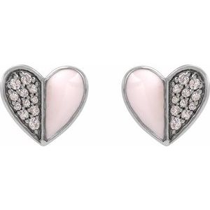 14K White Gold Round 1.2 Mm 1/10 Ctw Natural Diamond Pink Enamel Heart Earrings