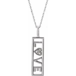 14K White Gold Round 1Mm Ghi I1-I2 .02 Ctw Natural Diamond Love Necklace, Length: 18 In
