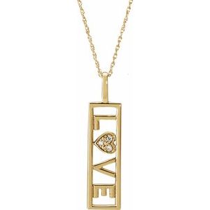 14K Yellow Gold Round 1Mm Ghi I1-I2 .02 Ctw Natural Diamond Love Necklace, Length: 18 In