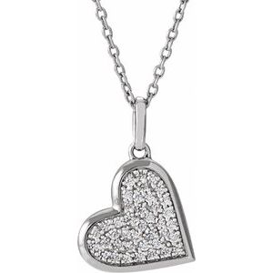14K White Gold Round 1.3Mm G-H I1 1/4 Ctw Natural Diamond Heart Necklace, Length: 18 In