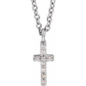 14K Yellow Or White Gold Round .8Mm G-H I1 .03 Ctw Natural Diamond Cross Necklace, Length: 18 In