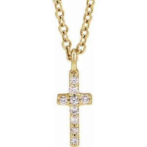 14K Yellow Or White Gold Round .8Mm G-H I1 .03 Ctw Natural Diamond Cross Necklace, Length: 18 In