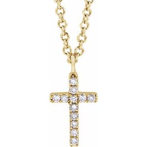 14K Yellow Or White Round .8Mm G-H I1 .04 Ctw Natural Diamond Cross Necklace, Length: 18 In