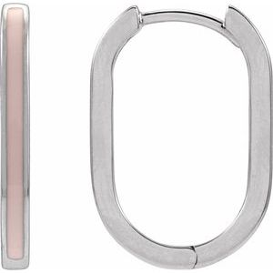 14K White Gold 11.9 Mm Pink Enamel Hoop Earrings, Thickness: 2 Mm