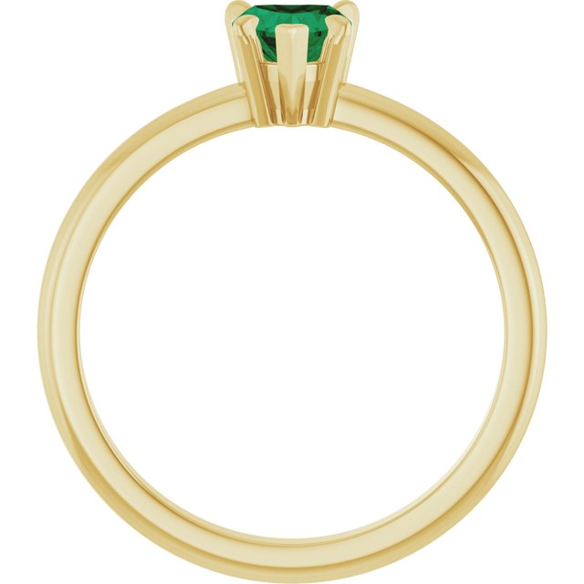 14K Yellow Gold Heart 5 X 5 Mm Polished Lab-Grown Emerald And .03 Ct Natural Diamond Ring, Size 7