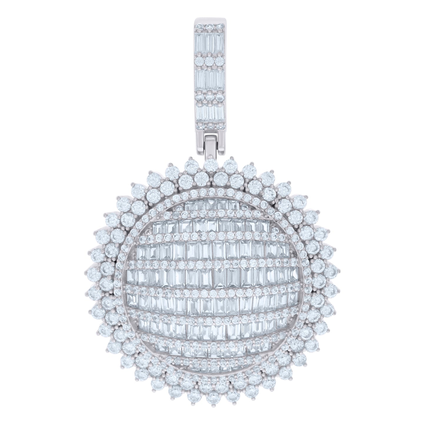Sterling Silver Mens Baguette Round Cubic-Zirconia Fashion Charm Pendant