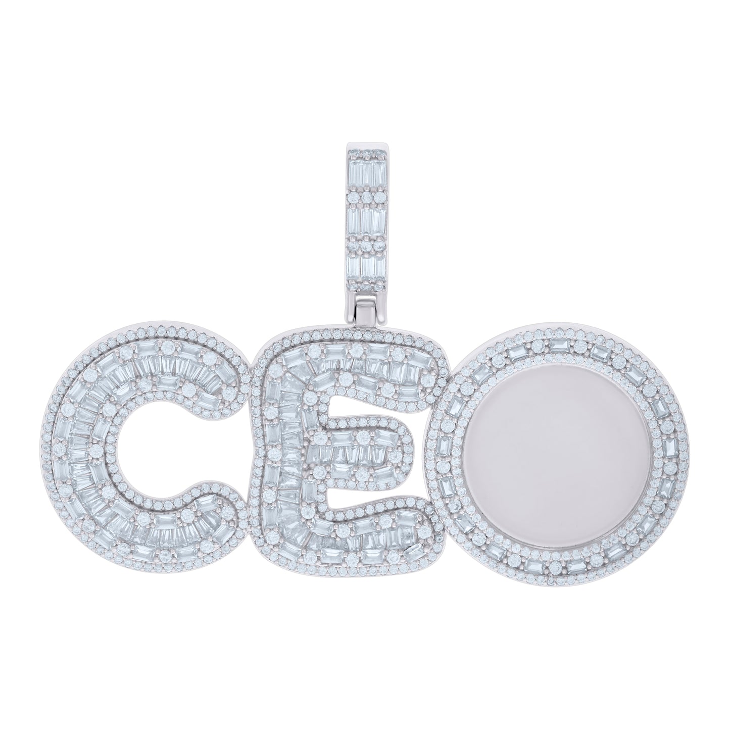 Sterling Silver Mens Baguette Round Cubic-Zirconia CEO Talking Fashion Charm Pendant