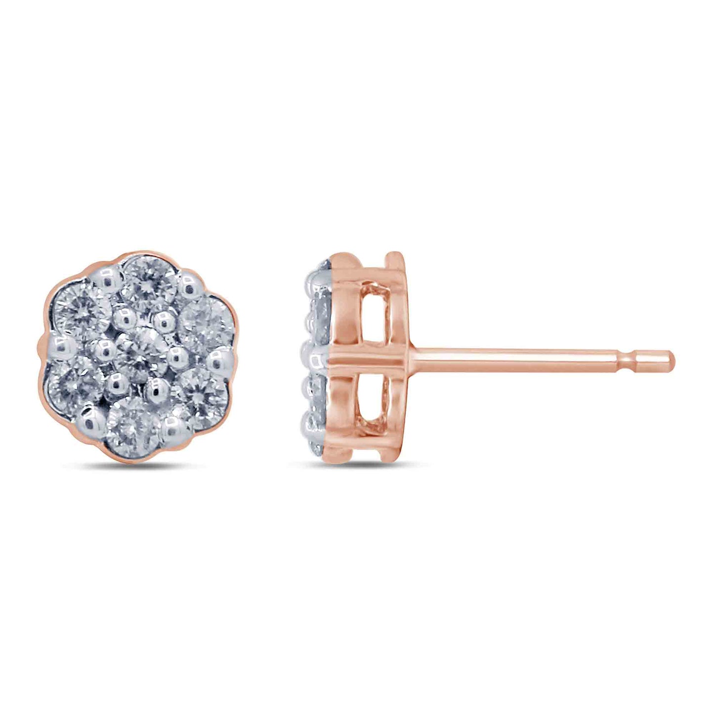 10K Rose Gold 0.51 Cttw Diamond Flower Earring