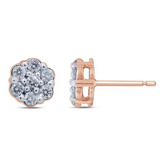 10K Rose Gold 0.51 Cttw Diamond Flower Earring