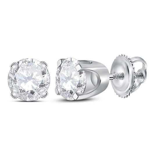 14K White Gold Unisex Round Diamond Solitaire Stud Earrings 3/4 Cttw