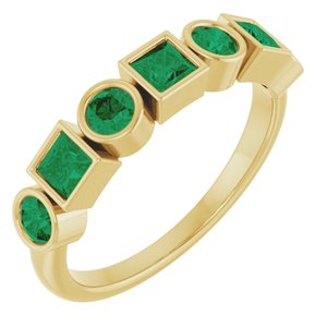 14K Yellow Gold Round 3 Mm Lab Grown Emerald Stackable Bezel Set Ring Size 7
