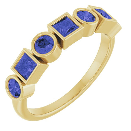 14K Yellow Gold Round 3 Mm Polished Iolite Stackable Bezel Set Ring, Size 7