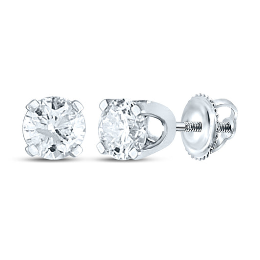 14K White Gold Unisex Round Diamond Solitaire Stud Earrings 3/4 Cttw