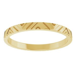 14K Yellow Gold 2 Mm Polished Art Deco Patterned Band Size 7