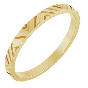 14K Yellow Gold 2 Mm Polished Art Deco Patterned Band Size 7