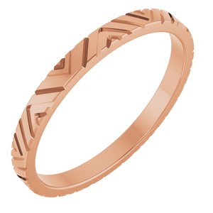 14K Rose Gold 2 Mm Polished Art Deco Patterned Band Size 8