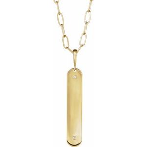 14K Yellow Gold Round 1Mm G-H I1 .0075 Ctw Natural Diamond Engravable Elongated Bar Necklace, Length: 18 In