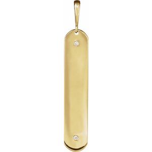 14K Yellow Gold Round 1Mm G-H I1 .0075 Ctw Natural Diamond Engravable Elongated Bar Pendant