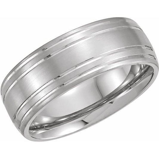 14K White Gold Polished Grooved Comfort-Fit Band, Size 8.5