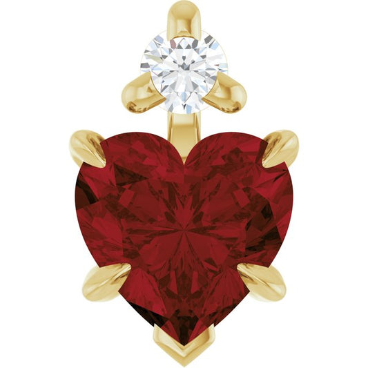 14K Yellow Gold Heart  5 X 5Mm I1, G-H Polished Natural Mozambique Garnet And .03 Ct Natural Diamond Slide Pendant