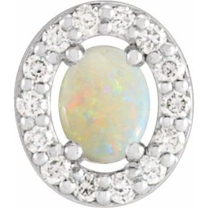 14K White Gold Oval 4 X 3Mm G-H I1 White Opal And .05 Ctw Natural Diamond Halo-Style Pendant Slide
