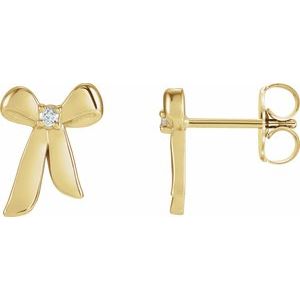 14K Yellow Gold Round 1.5 Mm .03 Ctw Natural Diamond Accented Bow Earrings