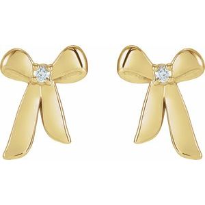 14K Yellow Gold Round 1.5 Mm .03 Ctw Natural Diamond Accented Bow Earrings