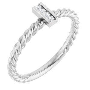 14K White Gold Round 1.2 Mm Polished .03 Ctw Natural Diamond Rope Ring Size 7